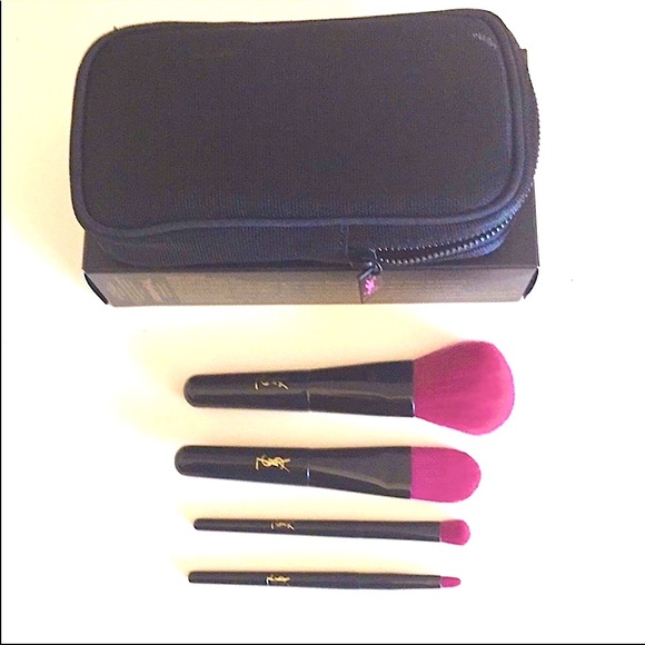 YSL Travel Mini Makeup Brushes Set & Mesh Zip Case Only - No Box- Rare Find Blk - Picture 2 of 4